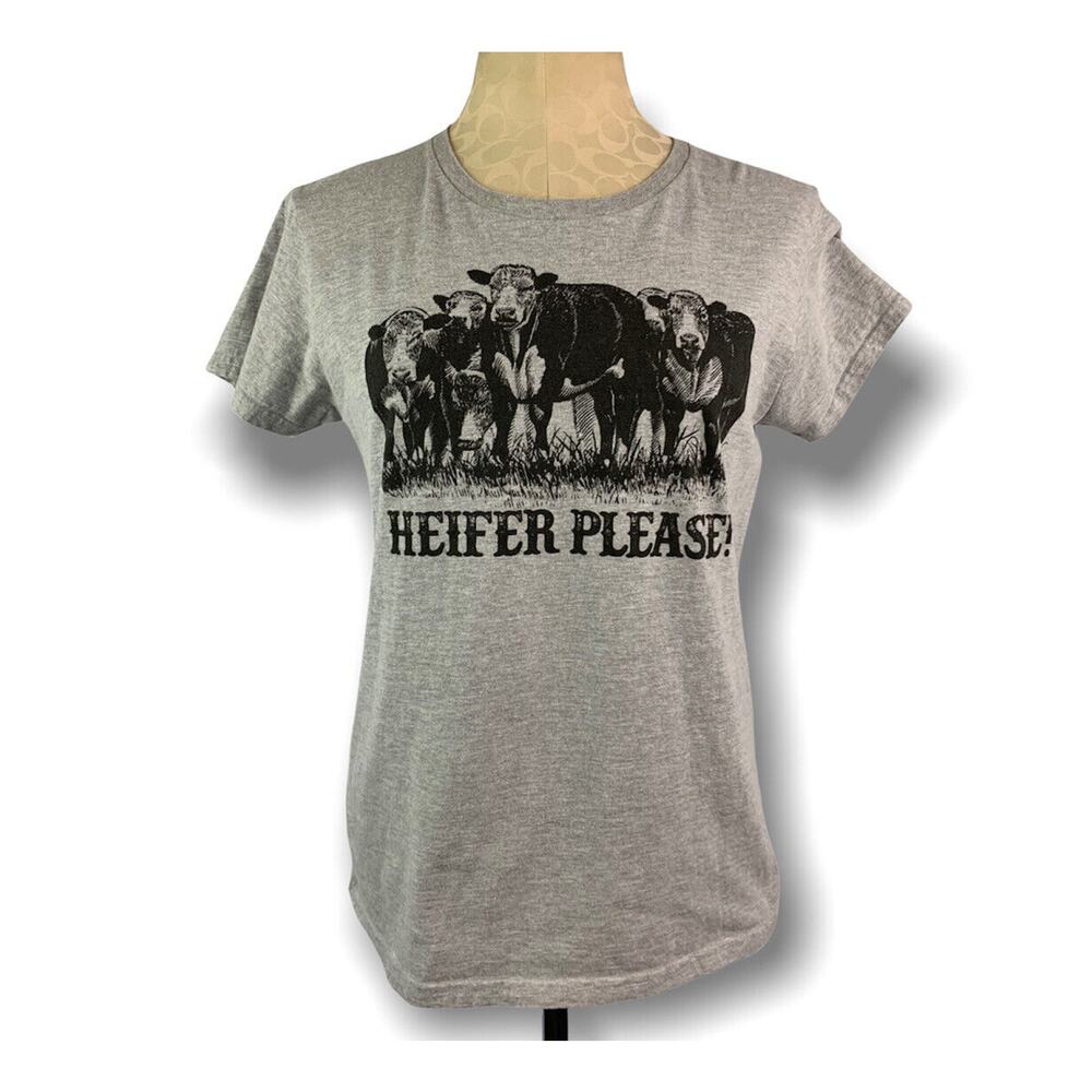 Medium Lost Creek Short Sleeve T Shirt Women's Gray Logo "Heifer Please"